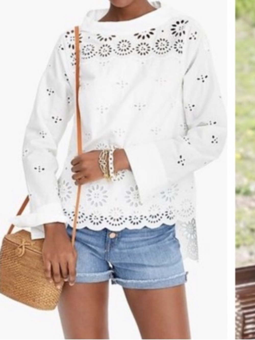 J. Crew White Eyelet Scalloped Hem Blouse